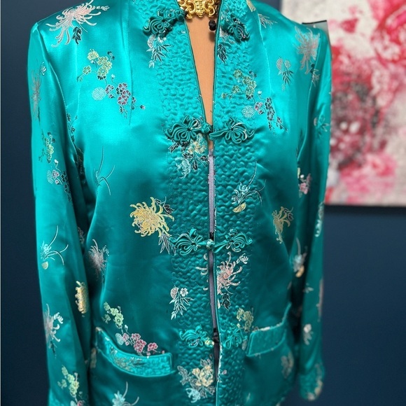 Peony Jackets & Blazers - Peony Teal/Black Reversible Floral Women's Jacket M